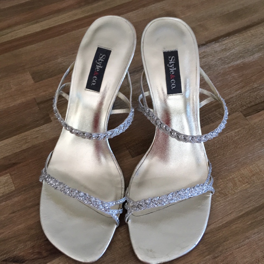 Gold rhinestone heels